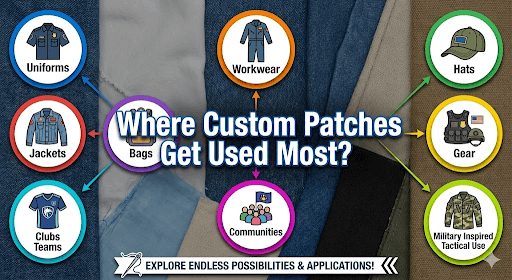 An infographic demonstrating the places where custom patches are mostly used