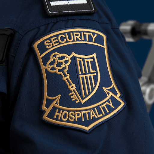 A custom uniform patch for the hospitality and security industries.