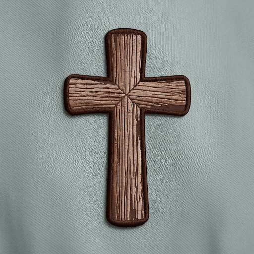 A custom religious patch with the image of a cross