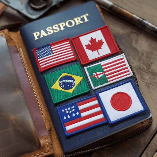 A passport with the custom patches acting as the national tourist card