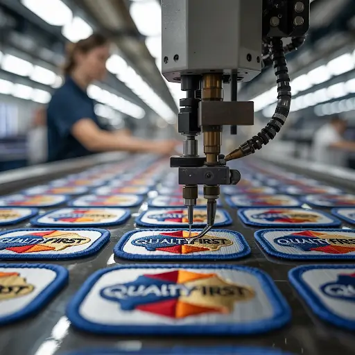 custom patch being meticulously manufactured