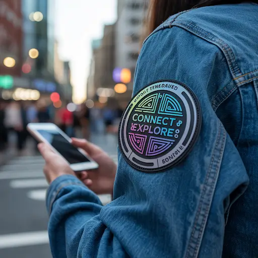 A modern NFC-enabled patch, featuring integrated QR codes