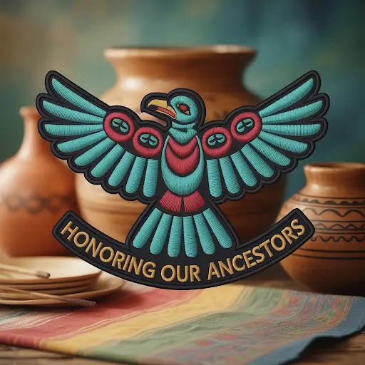 A vibrant and culturally rich patches celebrating Indigenous heritage