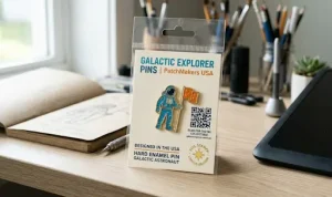 Custom enamel pin backer card packaging, which is retail-ready.