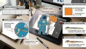 Enamel pin design file requirements diagram.