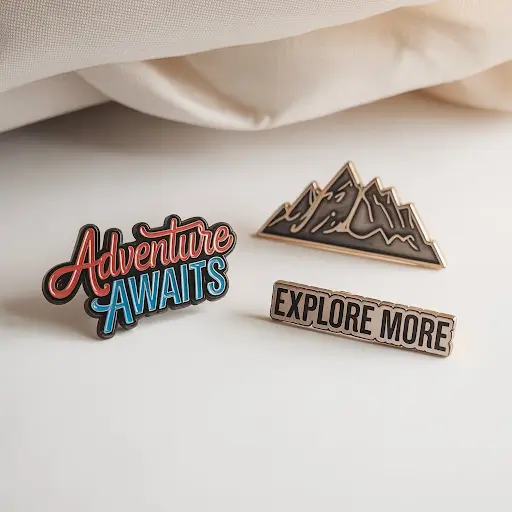 Illustration of an enamel pin, a lapel pin, and a die-struck pin