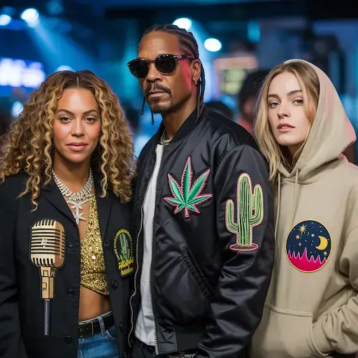 Hollywood celebrities adorned with custom patches