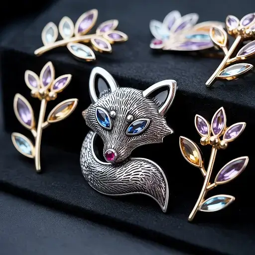 set of pins, shimmering with embedded gemstones
