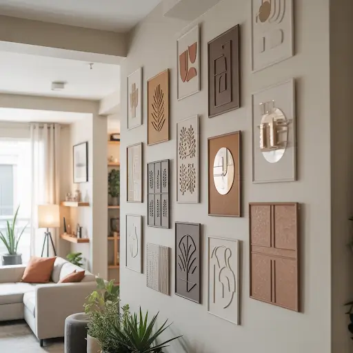 Custom decorative wall patches on a wall in a living space