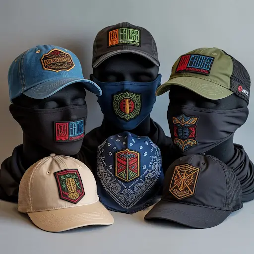 Custom patches designed for caps, masks, bandanas, and gaiters
