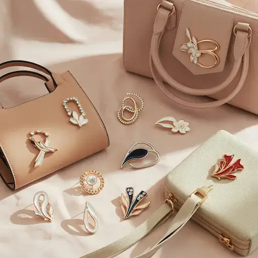 Custom pins for handbags, totes, purses, and clutches