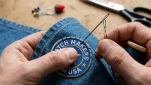 Sew on a patch by hand backstitch tutorial.