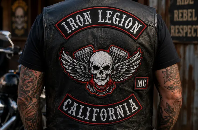 Motorcycle vest patches 3-piece back patch placement center patch rockers